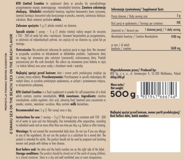 KFD Creatine 500 g Sex on the beach