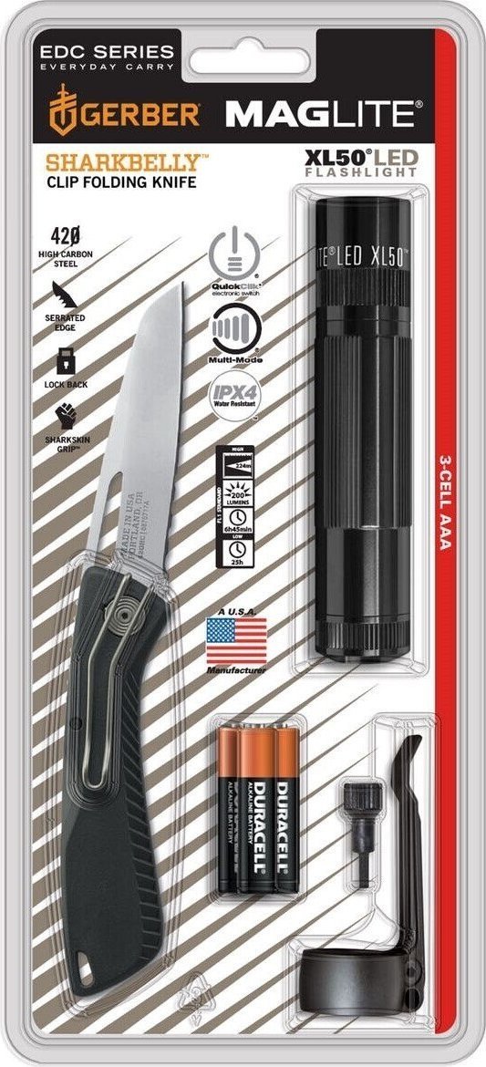 Latarka Maglite XL50 LED Czarna + Nóż Gerber Sharkbelly - XL50-S3TNK