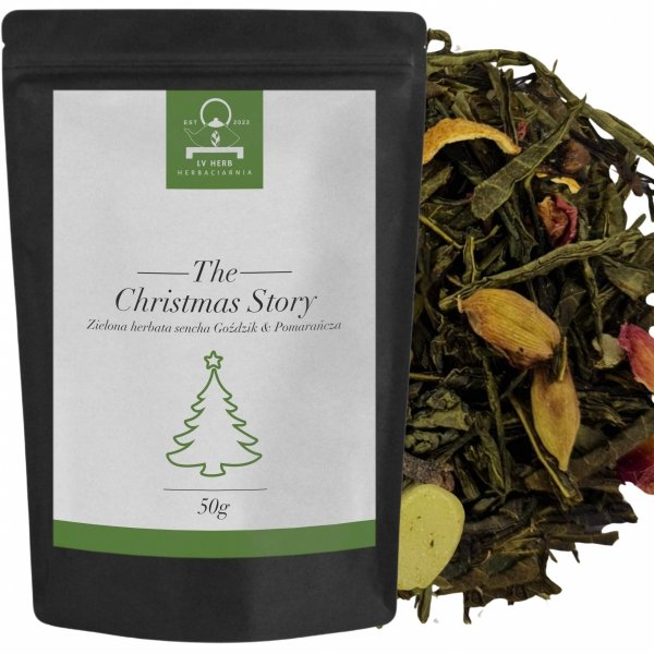 Zielona Herbata Sencha - &quot;Świąteczna Opowieść&quot; - Migdał &amp; Goździk - Herbata liściasta 50g