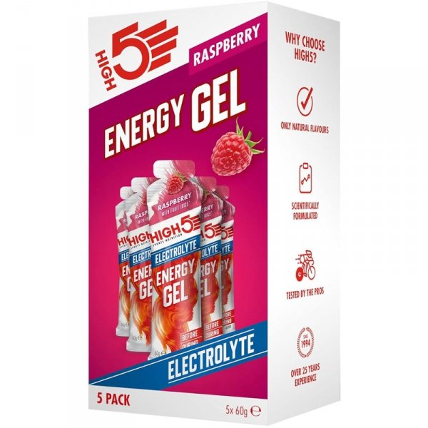 HIGH5 Electrolyte Energy Gel zestaw żeli  (malina) - 5 x60g