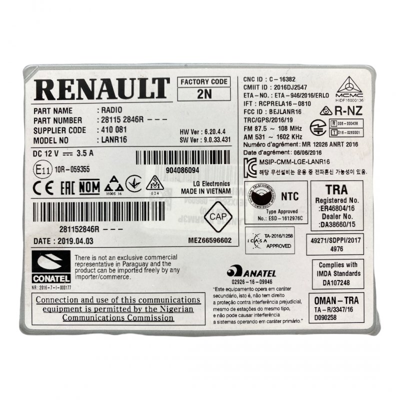 Original Radio navigation r-link 2 Kadjar , 281152846R
