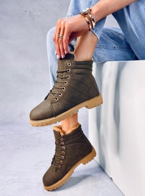 Timberki damskie ocieplane POLLE GREEN BLACK