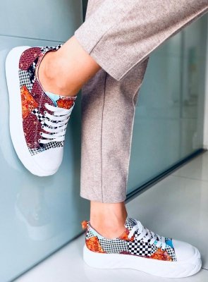 Trampki na wysokiej podeszwie MADI RED JACQUARD WEAVE