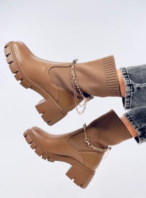 Botki ze skarpetkową cholewką GRACE KHAKI