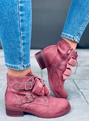 Botki sznurowane z kokardkami LARA PINK