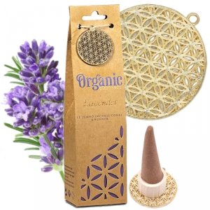 Organiczne Kadzidełka Stożkowe Lawenda + Podstawa Ceramiczna