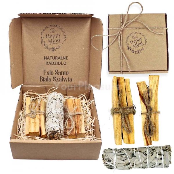 Zestaw Palo Santo i Biała Szałwia Happy Mind 50g w ekologicznym opakowaniu 35g 