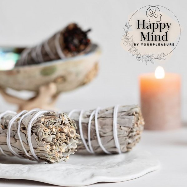 Zbliżenie na dwa pęki białej szałwii Happy Mind