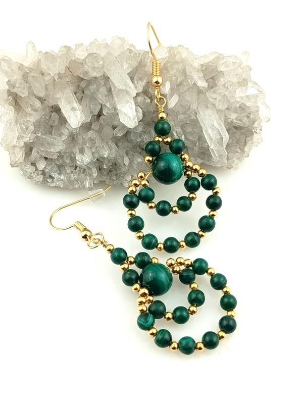 Malachit - kolczyki mosiężne dla numerologicznej 3, 6, 8 i 9