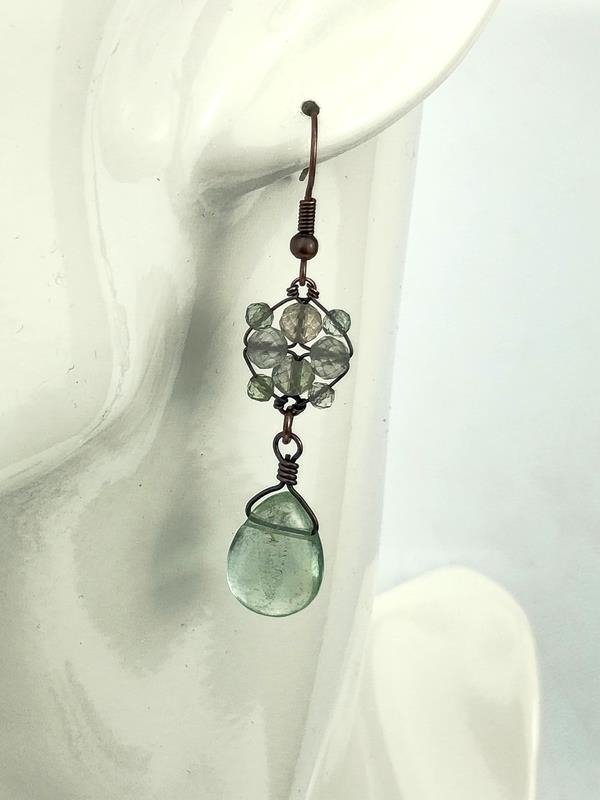 Prezent dla instruktorki jogi - kolczyki miedziane z zielonym fluorytem