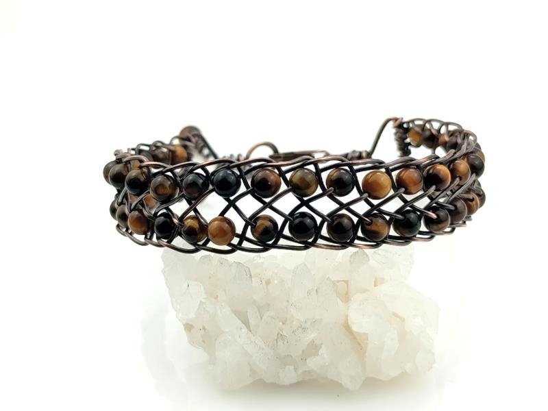 Tygrysie oko – bransoletka miedziana o splocie Kumihimo dla numerologicznej 1, 4 i 5