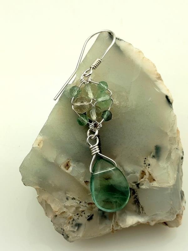 Kolczyki ze srebra z fluorytem – kamieniem wzmocnienia i jasności umysłu, lepszego podejmowania decyzji, oczyszczania pól energetycznych