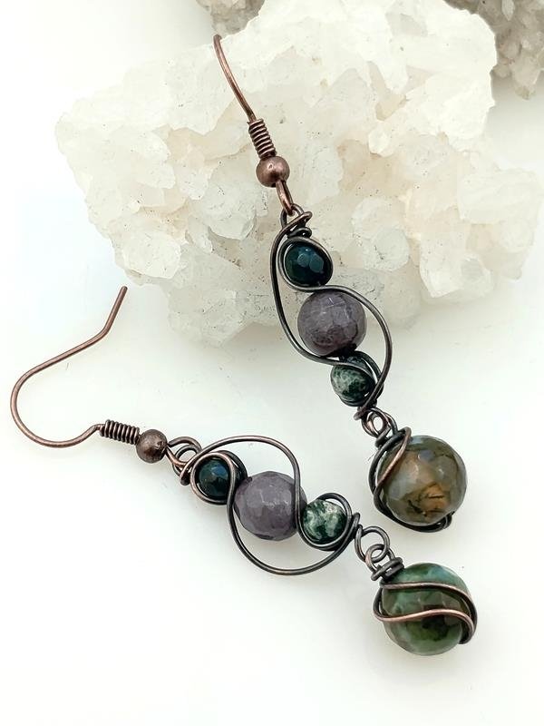 Kolczyki miedziane z agatem indyjskim dla chińskiego znaku Smoka