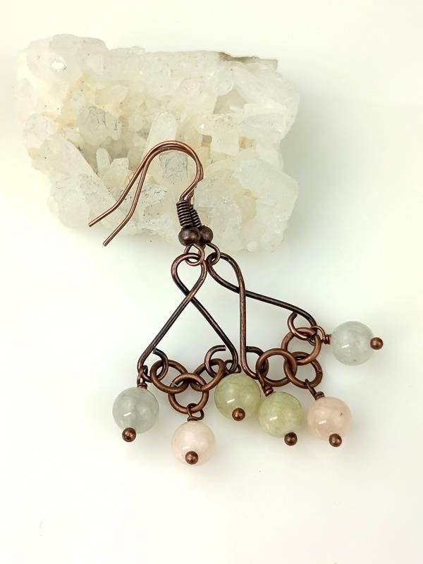 Kolczyki miedziane z z morganitem dla znaku Wagi i Strzelca