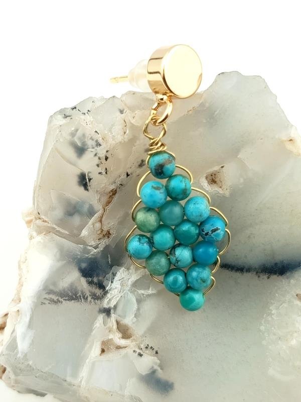 Kolczyki mosiężne z turkusem dla znaku Strzelca, Ryb, Skorpiona, Byka, Wodnika, Bliźniąt i Raka