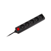 Przedłużacz sieciowy  Rebel czarny 5 gniazd z przełącznikiem, kabel 3m (1,5mm)