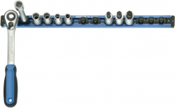 Magnetyczna listwa na nasadki, 480mm, z 14 gniazdami z zewn. i 2 gniazda z wewn. 4-kat.3/8,  GEDORE