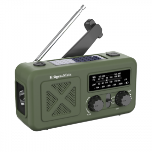 Radio solarne, przenośne radio awaryjne SOS, powerbank 2000mAh, latarka, dynamo, Kruger&Matz 