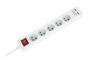 Przedłużacz sieciowy Rebel 5 gniazd + 2 gniazda USB z wyłącznikiem- 3m