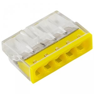 Szybkozłączka elektryczna samozaciskowa żółta 2,5mm2 5 styków, 5x0,5-2,5mm2, 24A, 450V E.4183T Pawbol