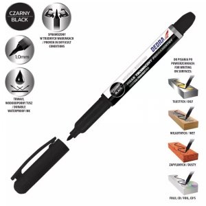Pisak techniczny permanentny czarny 1mm, 2szt