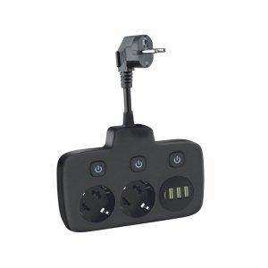 Przedłużacz LINEA PRO FL 2gn+3USB/1USB-C/0,2m czarny Kobi