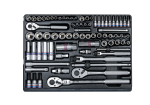 ZESTAW NASADEK 1/4 + 3/8 75cz. KRÓTKIE / DŁUGIE / IMBUSY / GWIAZDKI, 6-kąt. 4 - 22mm Z AKCESORIAMI, WKŁAD DO WÓZKA K