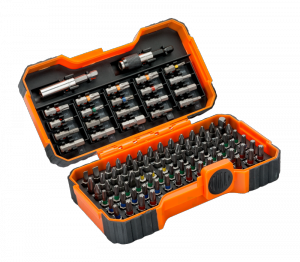 Zestaw bitów 100 elementowy do śrub prostych, imbusowych, Phillips, Pozidriv, Robertson, TORX oraz TORX z otworem BAHCO