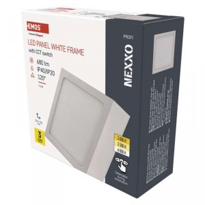 Panel LED natynkowy NEXXO, kwadrat, bialy, 7,6W, CCT