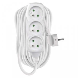 Przedłużacz 10 m / 3 gniazda / biały / PVC / 1 mm2
