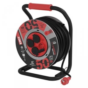 Przedłużacz bębnowy ogrodowy 50 m / 4 gn / czarny / guma-neopren / 230V / 1,5 mm2