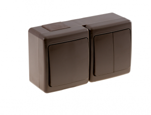 Wyłącznik BETA podwójny, jednobiegunowy i świecznikowy, brązowy, IP44, D.3212WW2, Pawbol
