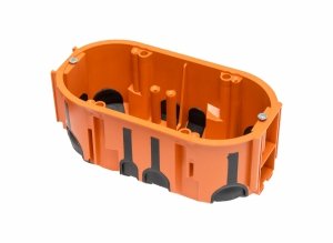Puszka podtynkowa ProDuo podwójna, głęboka 60mm, fi68, łączeniowa, z wkrętami, wiatroszczelna , pomarańczowa, IP30 A.0092 Pawbol