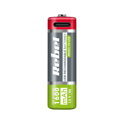 Akumulatorki REBEL AA, 1600 mAh, Li-ion,1,5V, 2szt/bl , R6 , gniazdo typ C