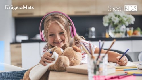 Bezprzewodowe słuchawki nauszne dla dzieci Kruger&amp;Matz model Street Kids , kolor różowy