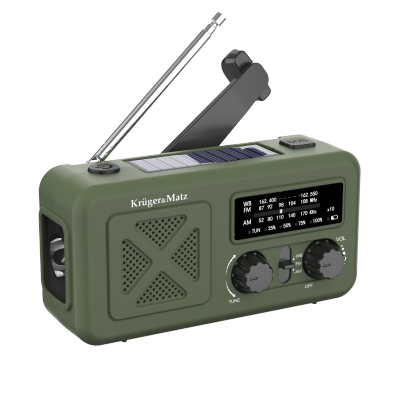 Radio solarne, przenośne radio awaryjne SOS, powerbank 2000mAh, latarka, dynamo, Kruger&Matz