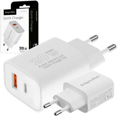 Ładowarka sieciowa Kruger&amp;Matz GaN dual USB z funkcją Power Delivery i Quick Charge