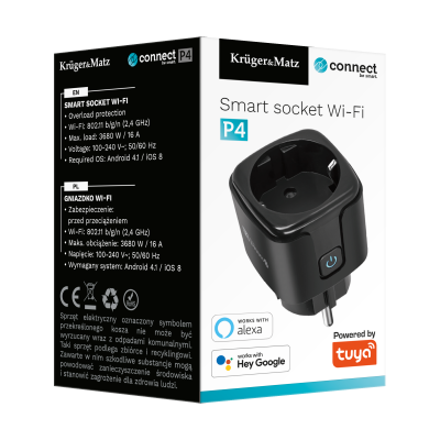 Gniazdo WiFi Kruger&amp;Matz Connect P4 Czarne Tuya