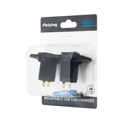 Ładowarka samochodowa 2xUSB 3100 mA + gniazdo zapalniczki do montażu