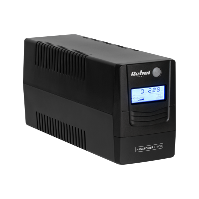 Zasilacz awaryjny komputerowy UPS REBEL model Nanopower Plus 1000 ( offline, 1000VA / 600W , 230 V , 50Hz , LCD , USB , RJ45 )