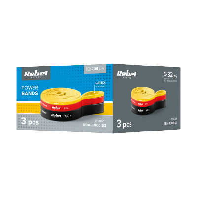 Zestaw gum do ćwiczeń lateksowy - Power Band PLs-1, 4-32 kg, 3 gumy,  REBEL ACTIVE