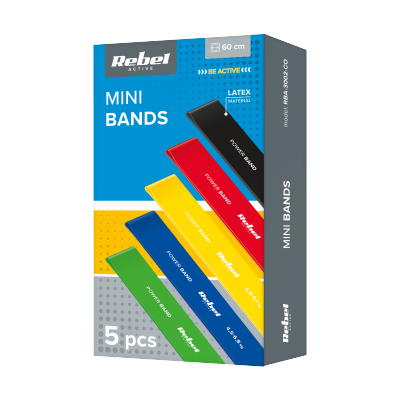 Zestaw gum do ćwiczeń lateksowy - Mini Band L, 2.3-18.2 kg, 5 gum, kolorowy,  REBEL ACTIVE