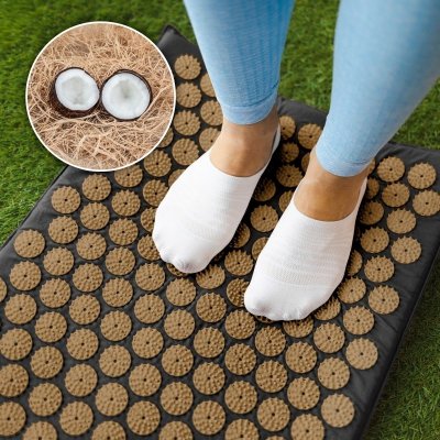 Mata zdrowotna ECO z kolcami do akupresury z poduszką, 130x50cm, XXL, złote kolce,  Rebel Active