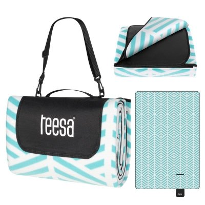 Koc mata piknikowa z izolacją i długim paskiem 200x300 cm TEESA - niebieski kłos