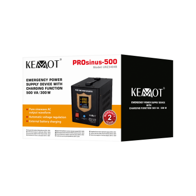 Zasilacz awaryjny KEMOT PROsinus-500 przetwornica z czystym przebiegiem sinusoidalnym i funkcją ładowania 12V 230V 500VA/300W - 