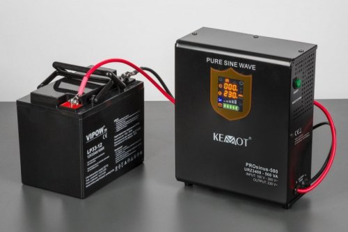 Zasilacz awaryjny naścienny KEMOT PROsinus-500  przetwornica z czystym przebiegiem sinusoidalnym i funkcją ładowania  12V 230V 5