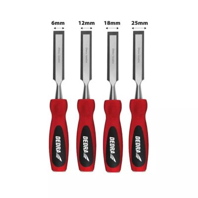 Zestaw dłut 4szt:6,12,18,25mm, stal CrV, dwumat.uchwyt