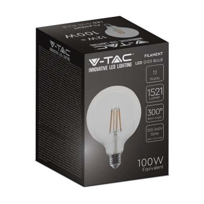 Żarówka LED V-TAC 12W filament E27 kula glob G125 VT-2143 3000K 1521lm