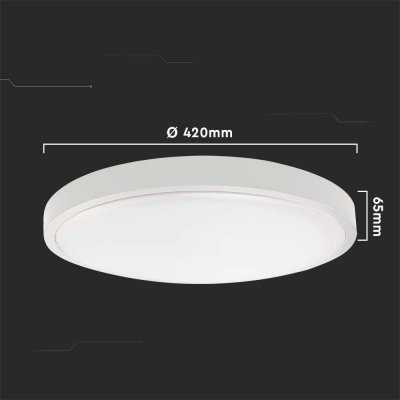 Plafon V-TAC 30W LED Okrągły IP44 Czujnik Ruchu Mikrofalowy 42cm Biały VT-8630S-W-RD 4000K 3000lm