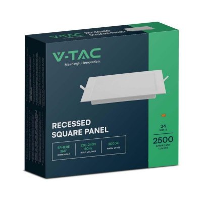 Panel LED V-TAC wpuszczany premium downlight 24W kwadrat 300x300 VT-61024 3000K 2500lm